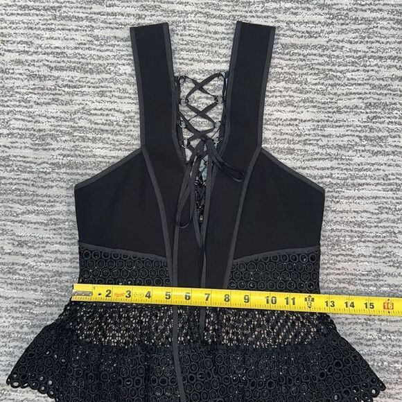 New Self-Portrait Lace Up Plunging V Ruffle Mini Dress Black Size 4 - Picture 11 of 16